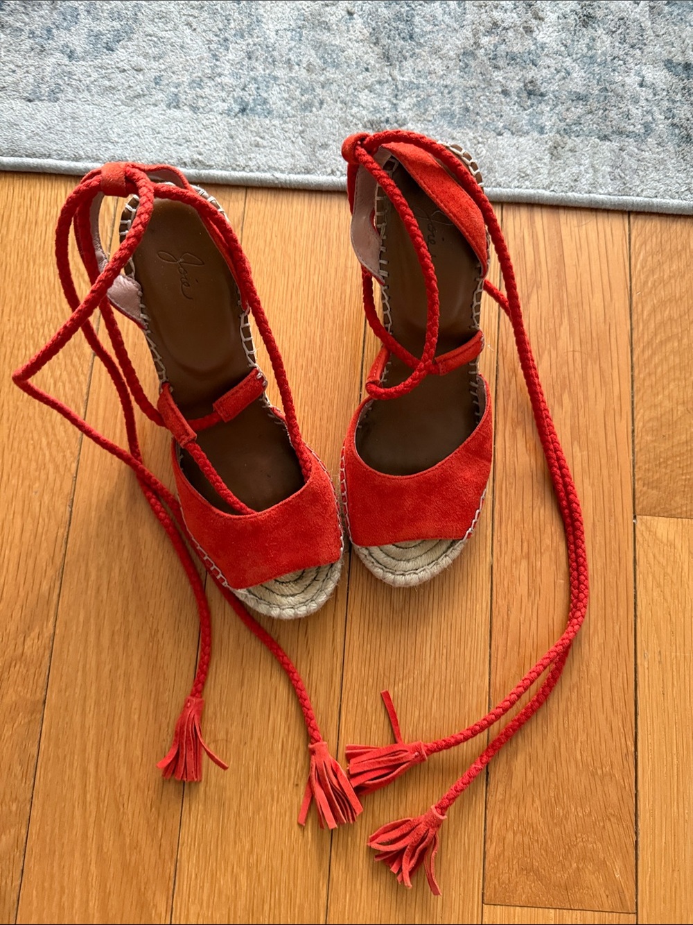 Joie Red Lace-Up Espadrille Wedge Sandals - Women Size 36.5